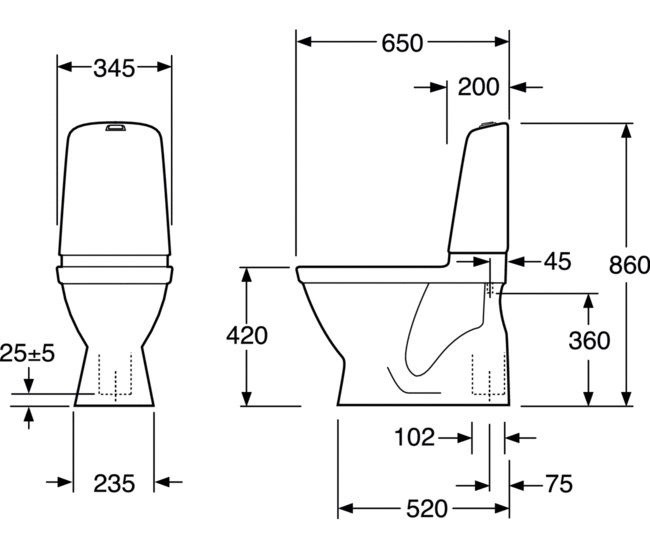 Унитаз Gustavsberg Nautic Hygienic Flush безободковый Выпуск Вертикальный