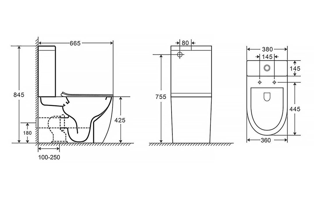 Унитаз Azario Grado AZ-2141 Безободковый Выпуск Горизонтальный