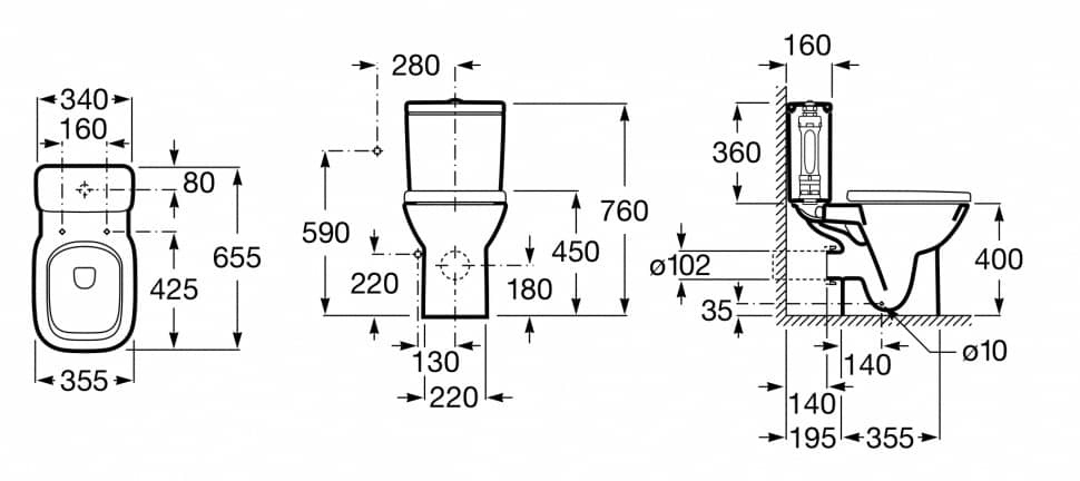 Унитаз Roca Debba Round Горизонтальный Выпуск Безободковый