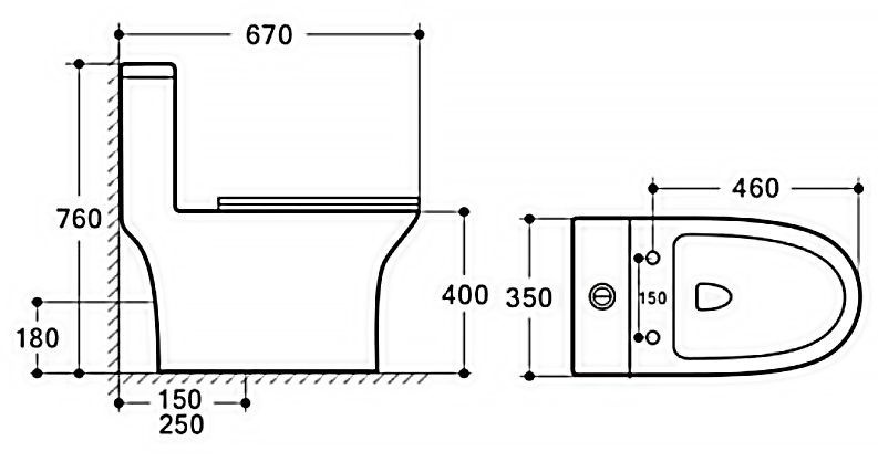 Унитаз Azario Terni AZ-8618 Безободковый Выпуск Горизонтальный