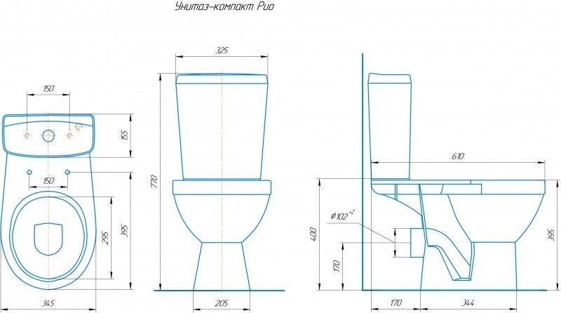 Унитаз Кировская Керамика Rosa Рио Синий Декор Горизонтальный Выпуск
