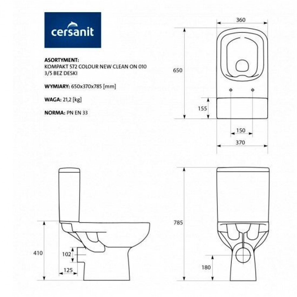 Унитаз Cersanit Colour Clean On Горизонтальный Выпуск