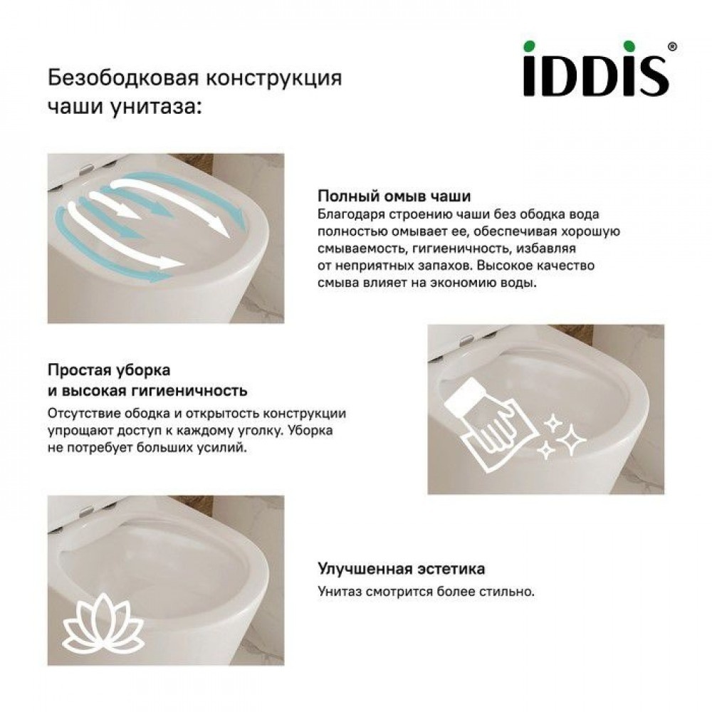 Унитаз Iddis Calipso Rimless Горизонтальный Выпуск