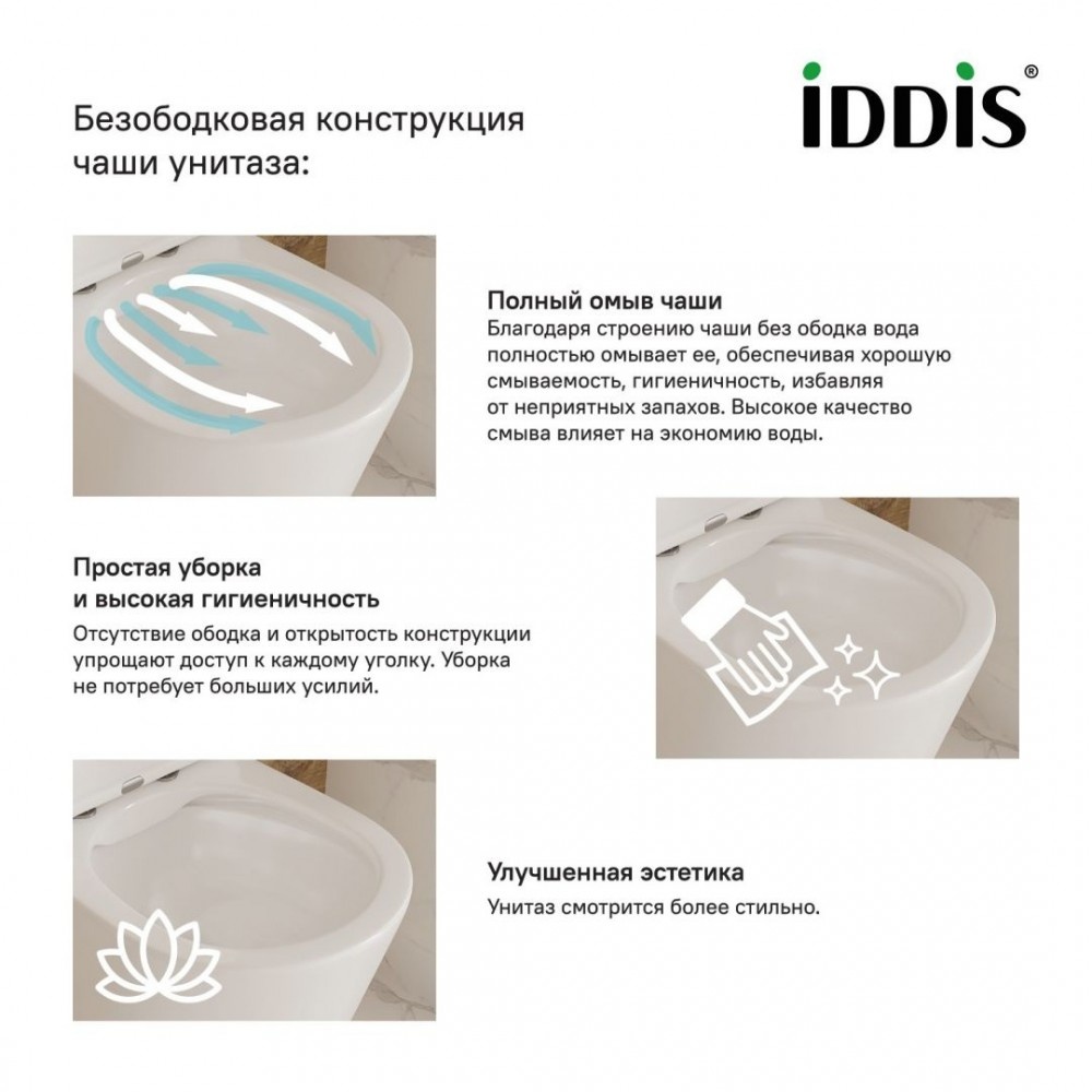 Унитаз Iddis Torr Безободковый Горизонтальный Выпуск