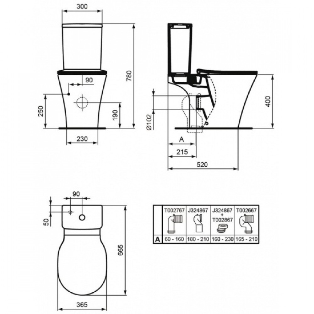 Унитаз Ideal Standard Connect Air Aquablade Cube Горизонтальный Выпуск