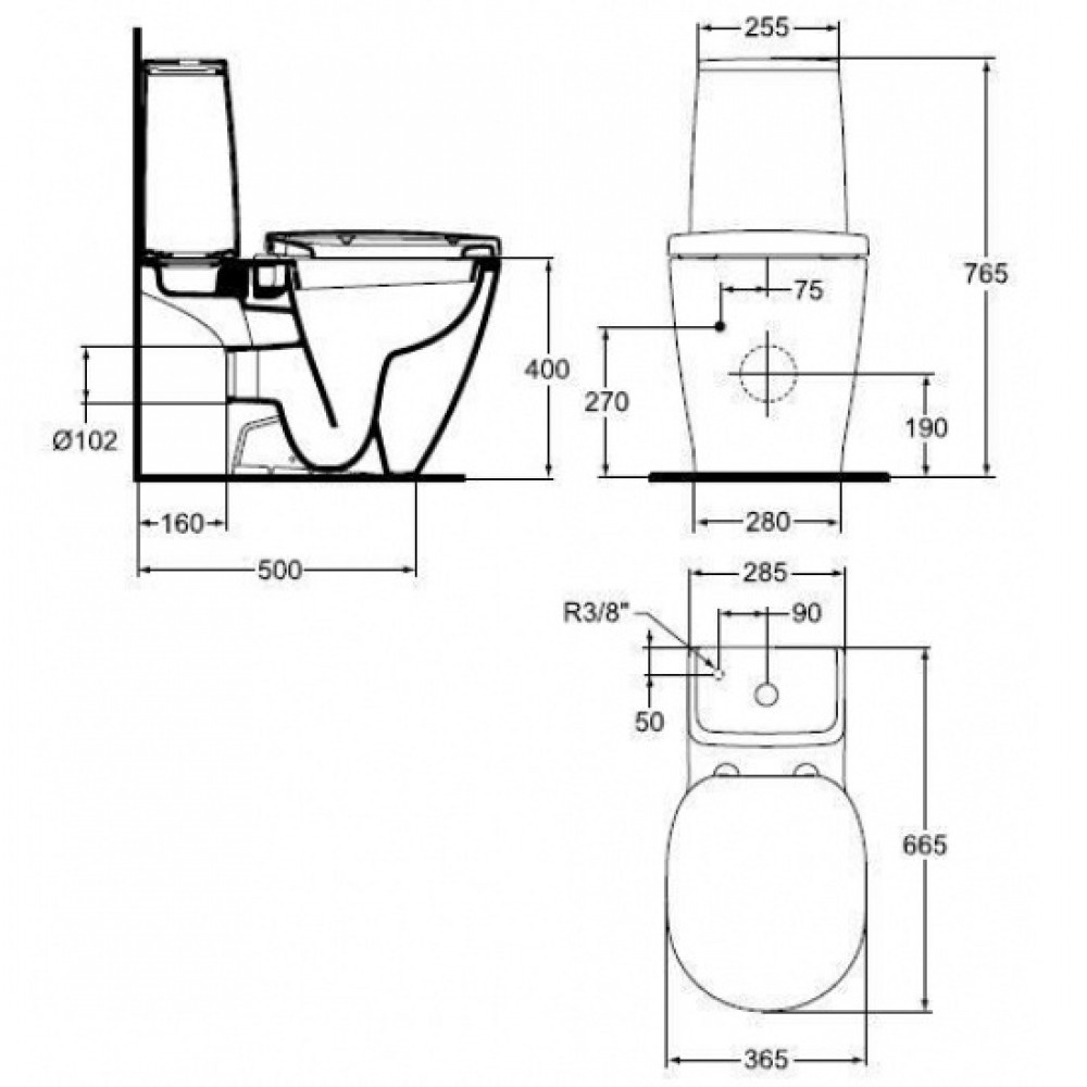 Унитаз Ideal Standard Connect Aquablade Cube E039701 Горизонтальный Выпуск