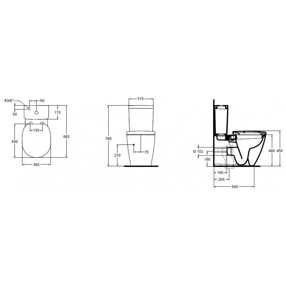 Унитаз Ideal Standard Connect Cube E803701 Горизонтальный Выпуск