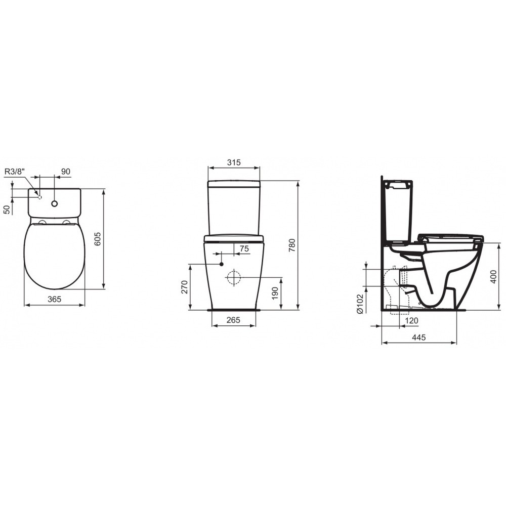 Унитаз Ideal Standard Space Arc E119601 Укороченный Горизонтальный Выпуск