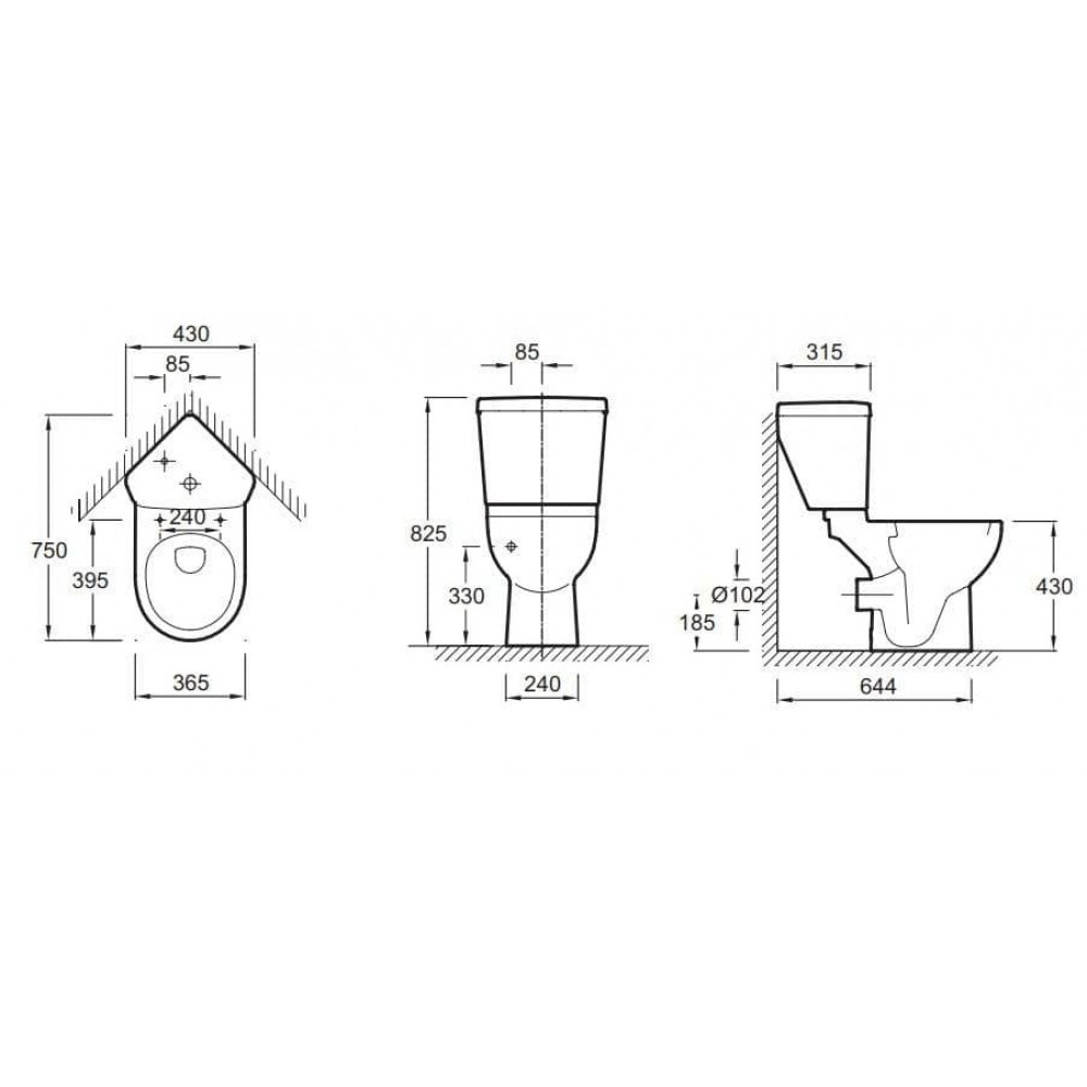 Унитаз Jacob Delafon Odeon Up Горизонтальный Выпуск Угловой Бачок