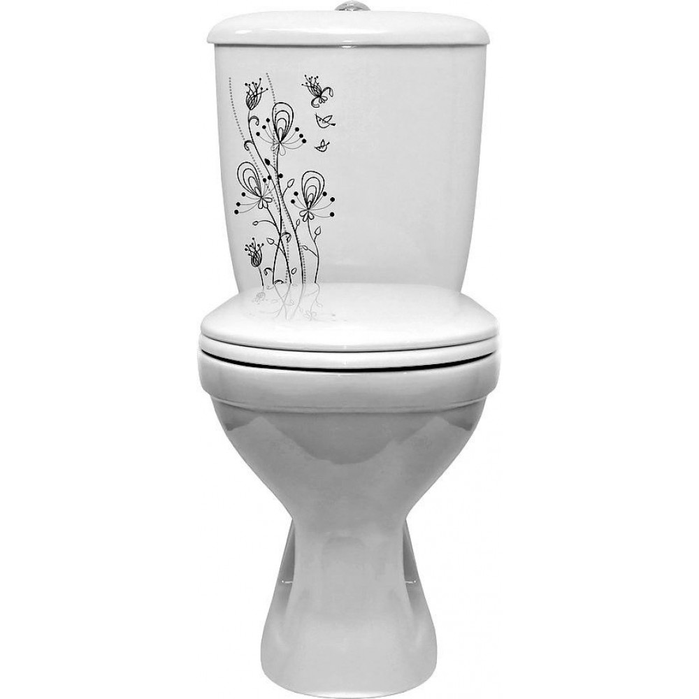 Унитаз Оскольская Керамика Суперкомпакт Декор Цветы Косой Выпуск