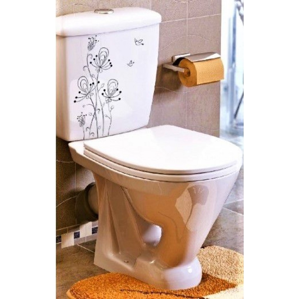 Унитаз Оскольская Керамика Суперкомпакт Декор Цветы Косой Выпуск