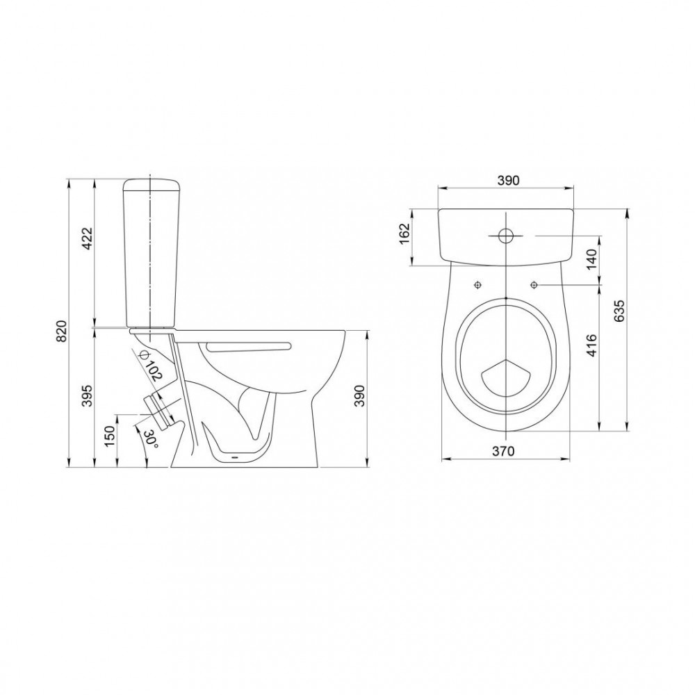 Унитаз Santeri Орион Тарельчатый Белый Косой Выпуск