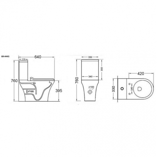 Унитаз Grossman GR-4443 Горизонтальный Выпуск Безободковый